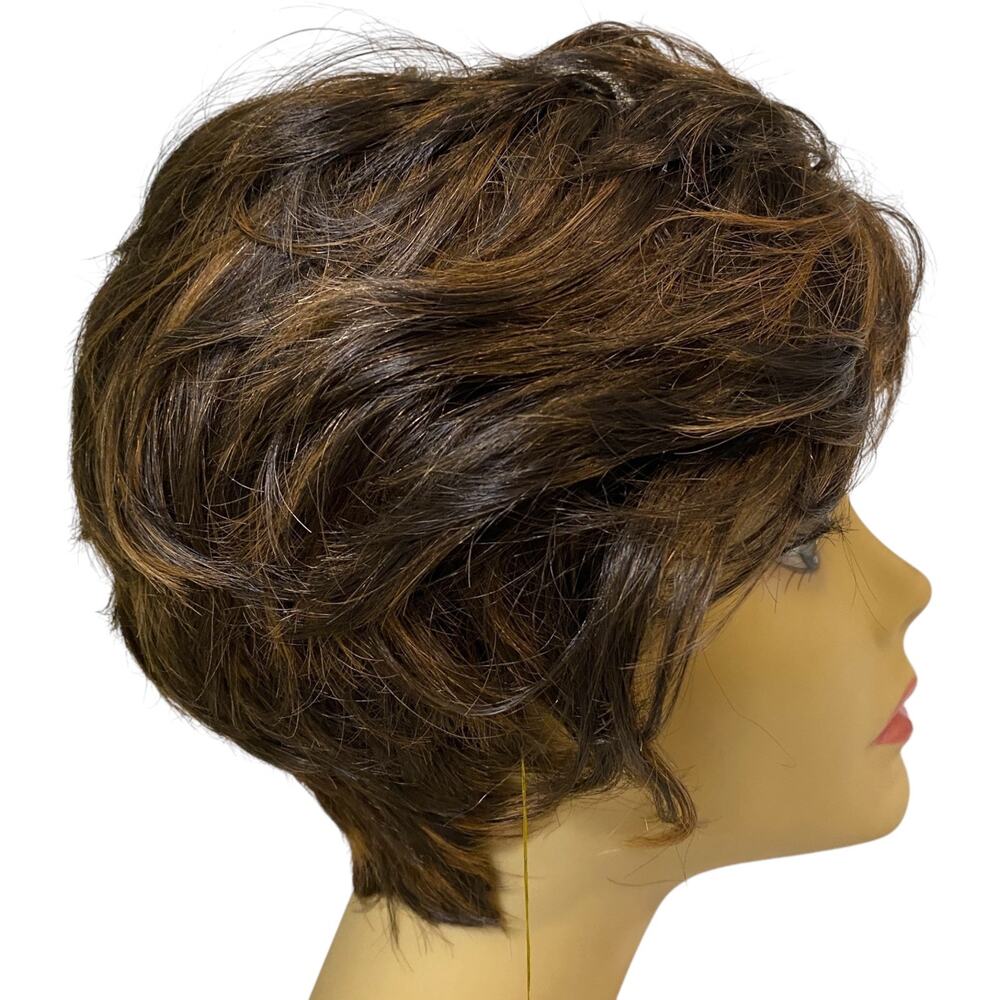 Human Hair Blend Wig Dk Brown Copper Frost Short Layered Pixie for Women  A835W4 - Picture 5 of 9
